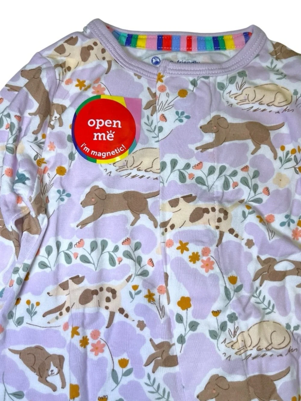 NWT  Magnetic Me Lavender Puppy Print Footie with Pastel Accents Sz 0-3M